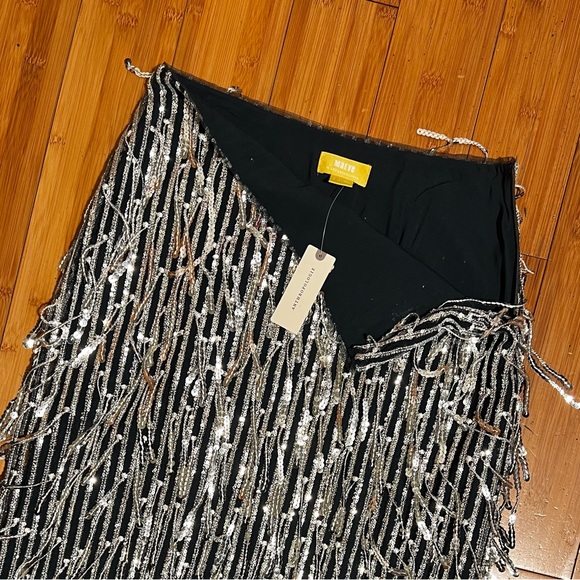 NWT Anthropologie Maeve Sequened Fringe Midi Silver Sequin Skirt Size 2 - Picture 7 of 16